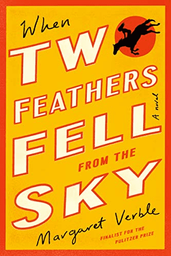 A yellow book cover with the title two feathers fell from the sky.